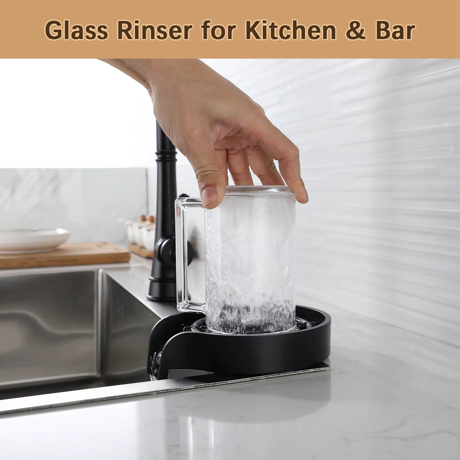 Lass Rinser for Kitchen Sink Bottle Cups Washer for Sink Attachment Bar Glass Rinser ABS Kitchen Sink Accessories