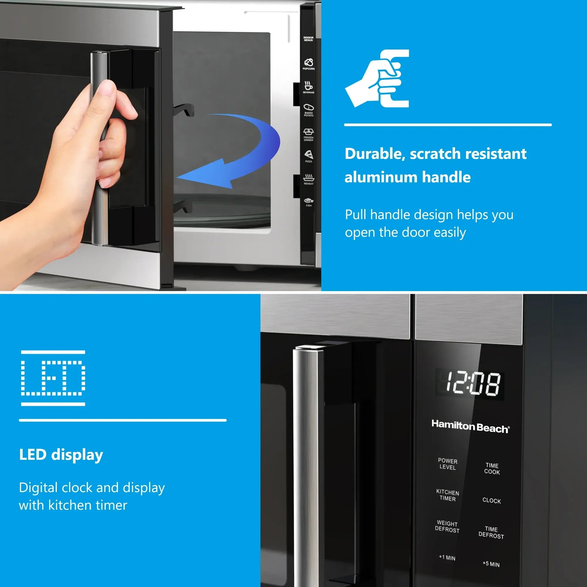 Hamilton Beach 1.6 Cu Ft Sensor Cook Countertop Microwave Oven in Stainless Steel with 1100 Watts Power 7 Preset Options & 10 Levels New