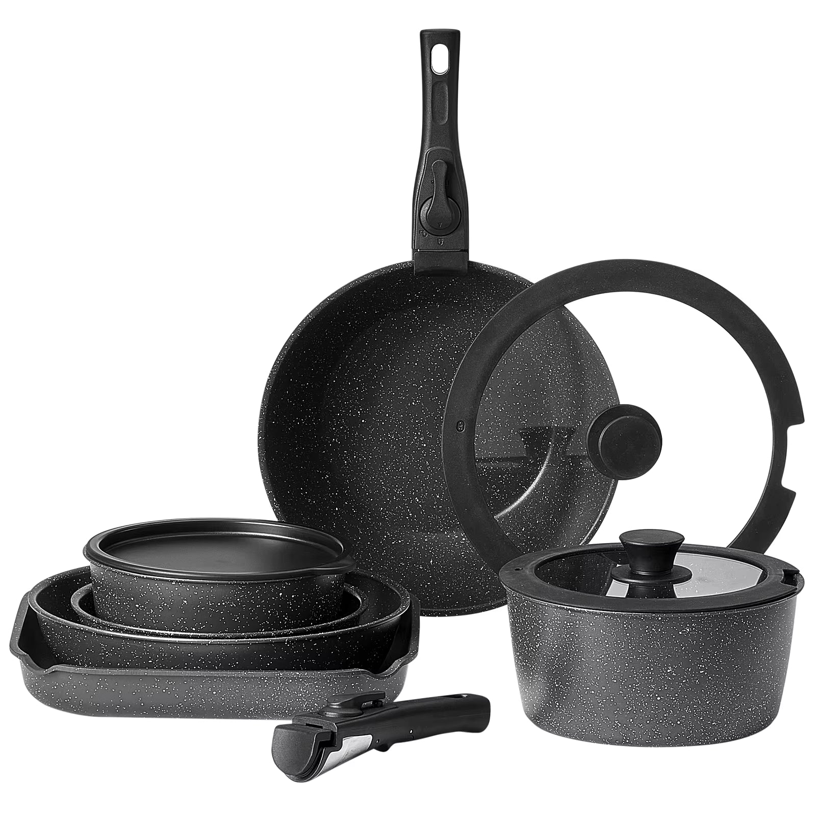 17 Pcs Nonstick Cookware Set Granite Pots and Pans Set Induction Cookwares Kitchen Cooking Set W/Frying Sauce Saute Pan