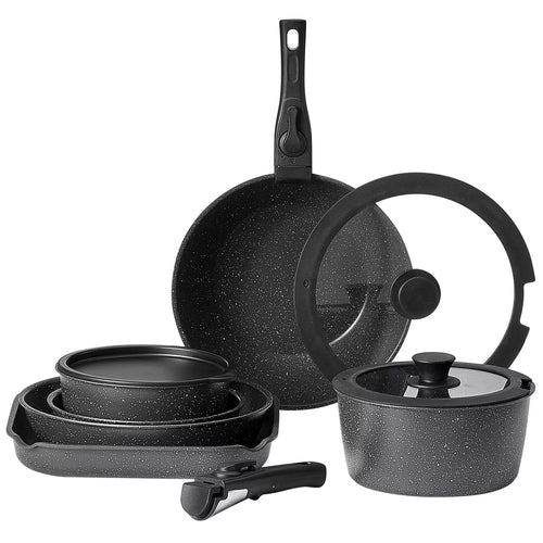 17 Pcs Nonstick Cookware Set Granite Pots and Pans Set Induction Cookwares Kitchen Cooking Set W/Frying Sauce Saute Pan