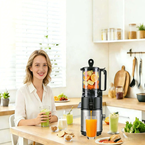 Vitaextra Juicer, Cold Press Juicer with 5.8" Large Feed Chute, Low Noise, Quiet Juicer, 250W AC Motor Juicers for Fruits and Vegetables, Carrots, Ginger, Frozen Fruits, Etc. High Juice Yield, Easy to Clean with a Brush,