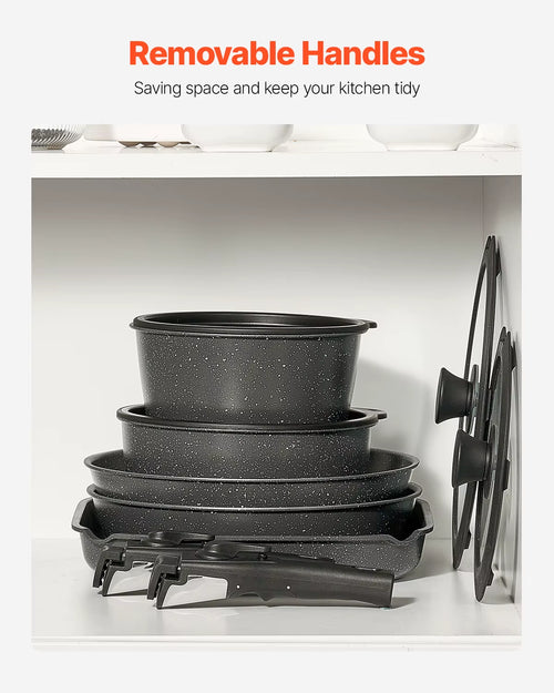 17 Pcs Nonstick Cookware Set Granite Pots and Pans Set Induction Cookwares Kitchen Cooking Set W/Frying Sauce Saute Pan