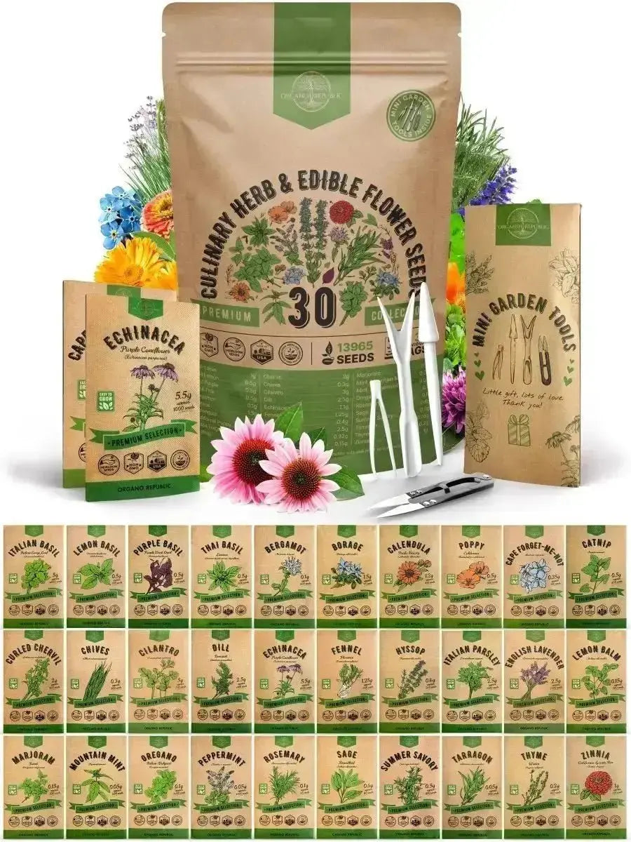 30 Culinary Herbs & Edible Flower Seeds Variety Pack