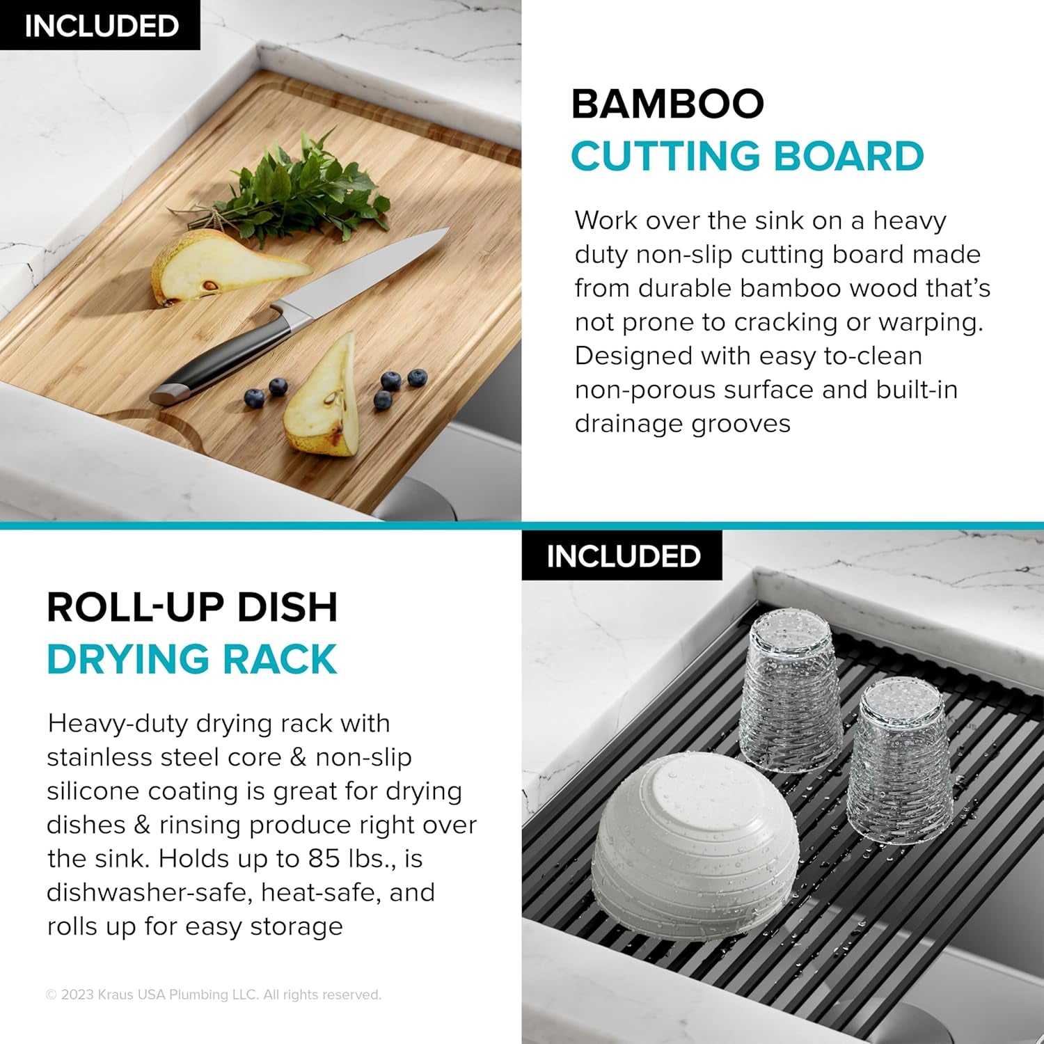 Kore 32-Inch Undermount Workstation 16 Gauge Single Bowl Stainless Steel Kitchen Sink with Accessories, KWU110-32